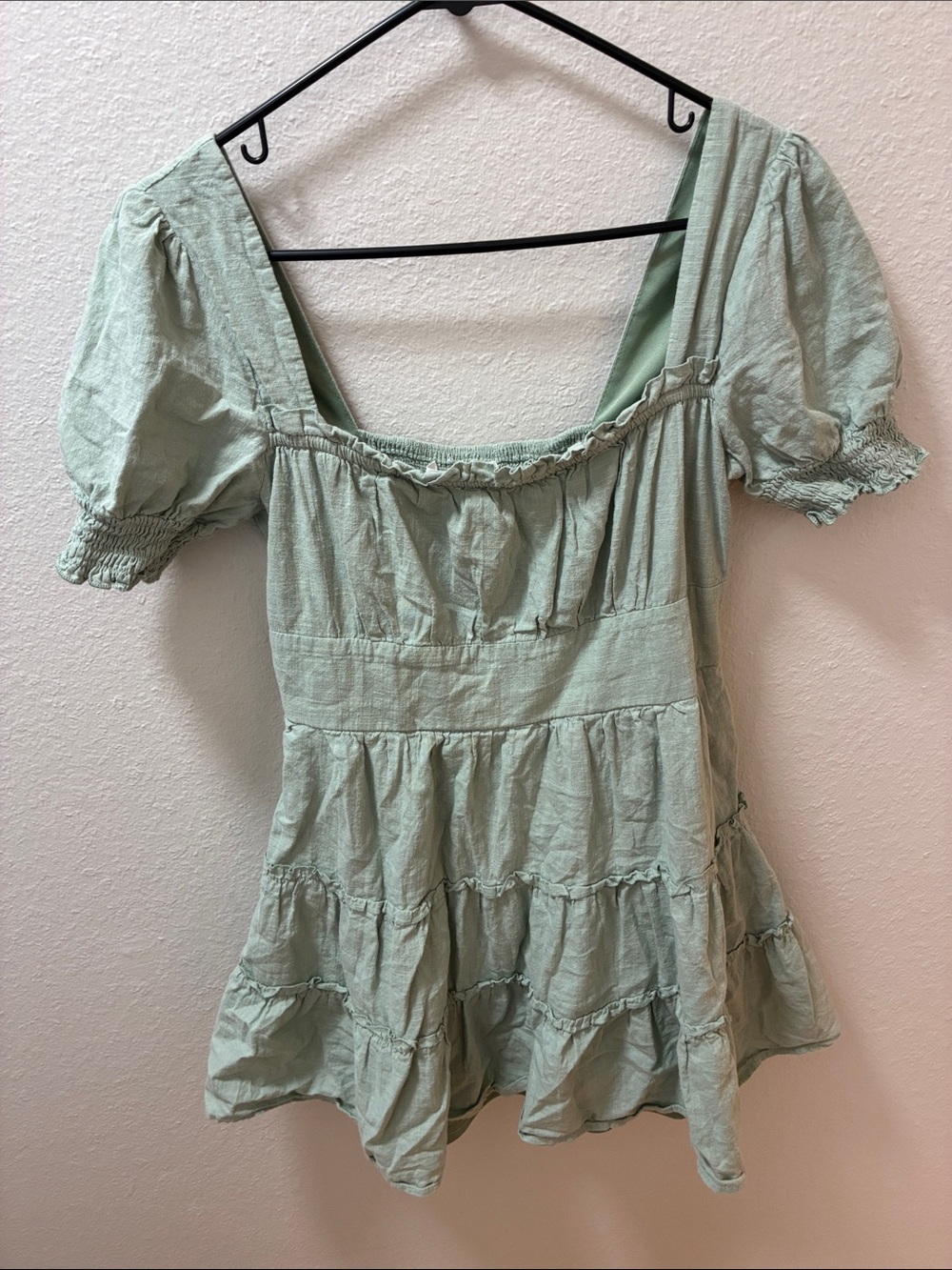 Altar'd State Mint Green Puff Sleeve Square Neck Dress